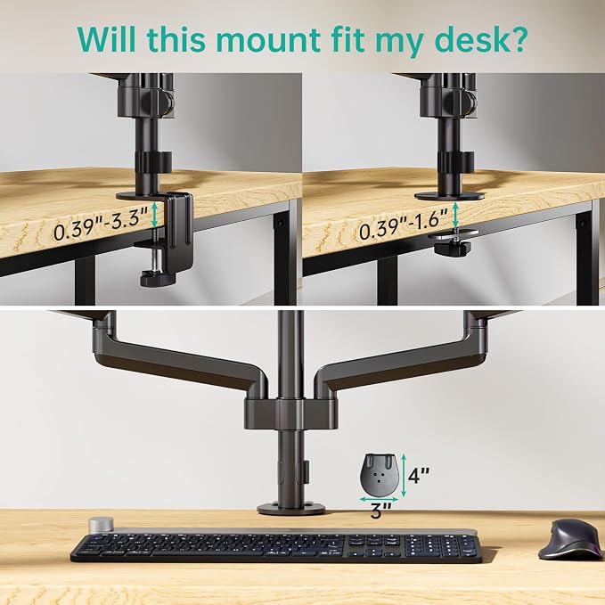 WALI Triple Monitor Mount for 13-32 inch Screens, Adjustable 3 Monitors Desk Mount with Swivel, Tilt, Clamp & Grommet Kit, Triple Monitor Stand for Desk, VESA 75x75/100x100mm (GSDM003), Black