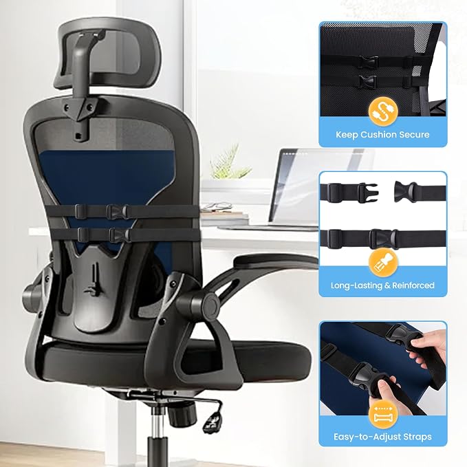 SweetSlubr Large Lumbar Support Pillow for Office Chair, Car Seats and Home Desks, Ergonomic Back Support with Double Adjustable Straps, Machine Washable Cover, Gray