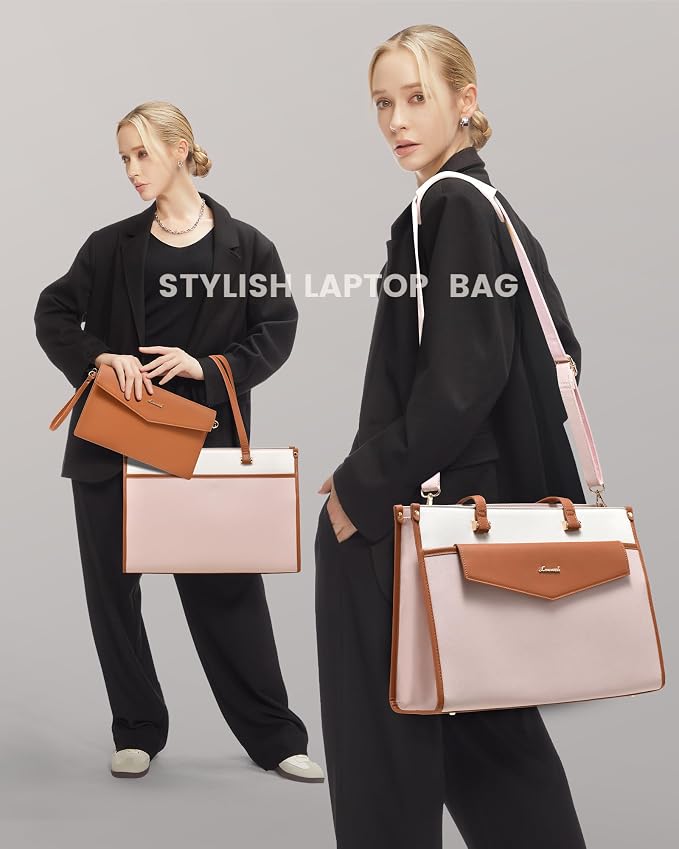 LOVEVOOK Laptop Bag for Women, 15.6'' Laptop Tote Purse 2-in-1 Professional Work Bag Business Briefcase with Clutch Purse, Waterproof Leather Computer Handbag for Teacher Office Travel