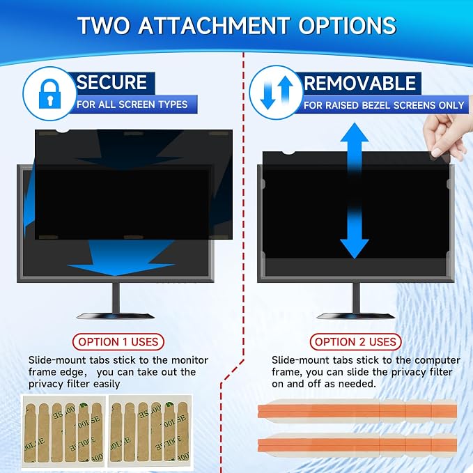 Magicmoon 2-Pack 24 Inch Computer Privacy Screen Filter, Anti-Spy/Glare Protector Film for Widescreen Monitor with 16:9 Aspect Ratio (Width x Height: 531mm x 298mm)