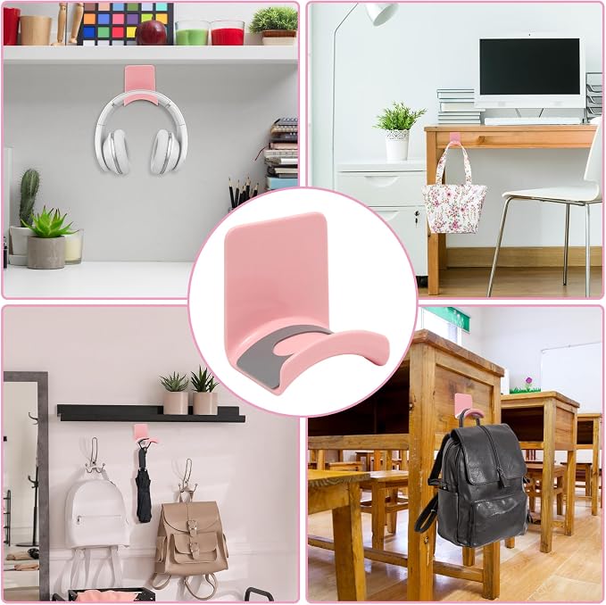 1Pcs Pink ABS Plastic Headphone Stand Hanger, Table Wall Mount Headset Holder Hook, Adhesive Earphones Hangers for Desk Headphone Hanger, Most Headphones and Controller