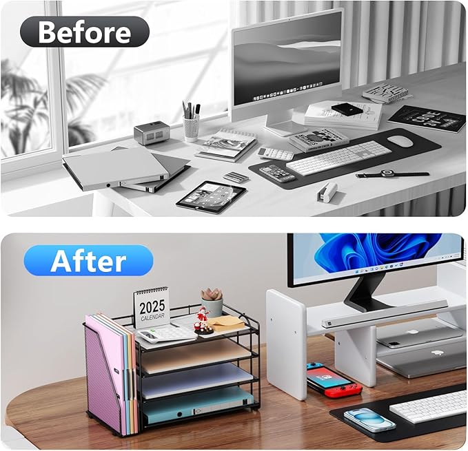 gianotter Monitor Stand with Storage + 4-Tier Paper Organizer (Black)