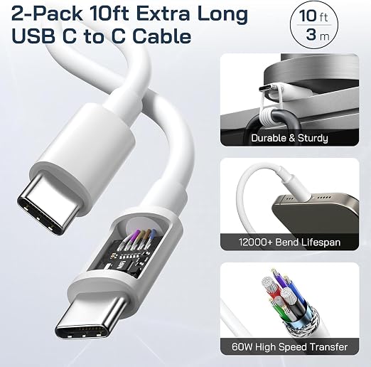 iPhone 17/16/15 Charger Fast Charging,2Pack 10FT Long USB C to C i Phone Fast Charging Cable Cord with 20W USBC Quick Charger Block Adapter for iPhone 17/16 Pro/15 ProMax/15 Plus,iPad 12.9/11/10.9/Air