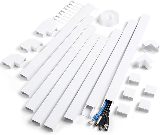 120in Cord Hider Wall, Cable Management Kit to Hide 3-5 Cords, Cord Organizer Wall, TV Cable Hider Wire Hider for Wall Hide Cords Wall Mounted TV, Cable Raceway White 8 x L15in, W1.2in H0.65in