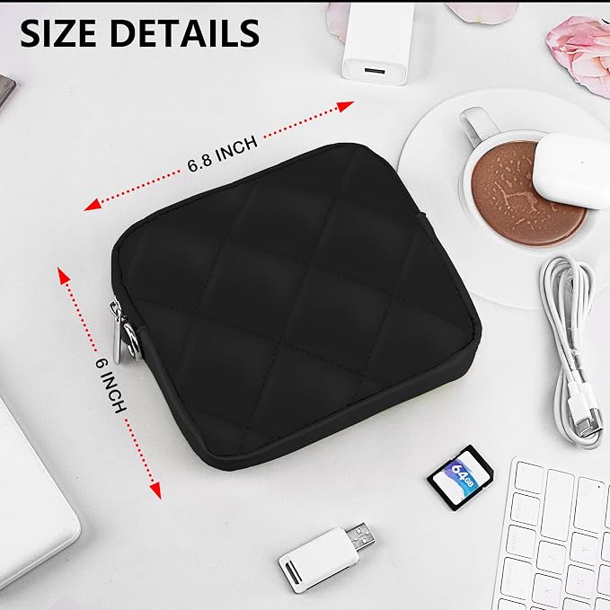 Puffy Quilted Travel Cable Electronic Organizer for Accessories Laptop MacBook Power Adapter, Wireless Mouse, for iPhone Charger, Cellphone, Power Bank