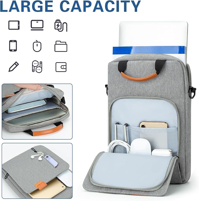Vertical Laptop Case Computer Bag for 14 Inch MacBook Pro M1 M2 M3 M4 M5 Computer Notebook, Waterproof Protective Lightweight Laptop Computer Cover Bag, Gray