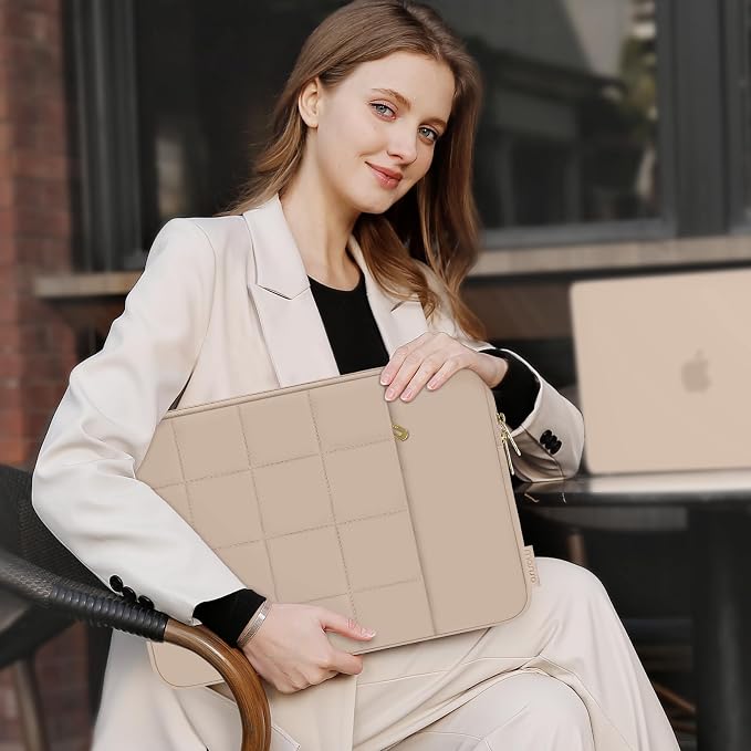 MOSISO Laptop Case 13.3 inch,13-13.3 inch Puffy Laptop Sleeve Compatible with MacBook Air 13 13.6/Neo/Pro 13/Pro 14,HP Dell ASUS,Twelve Square Quilted Bag with Vertical Pocket&Small Case, Brown