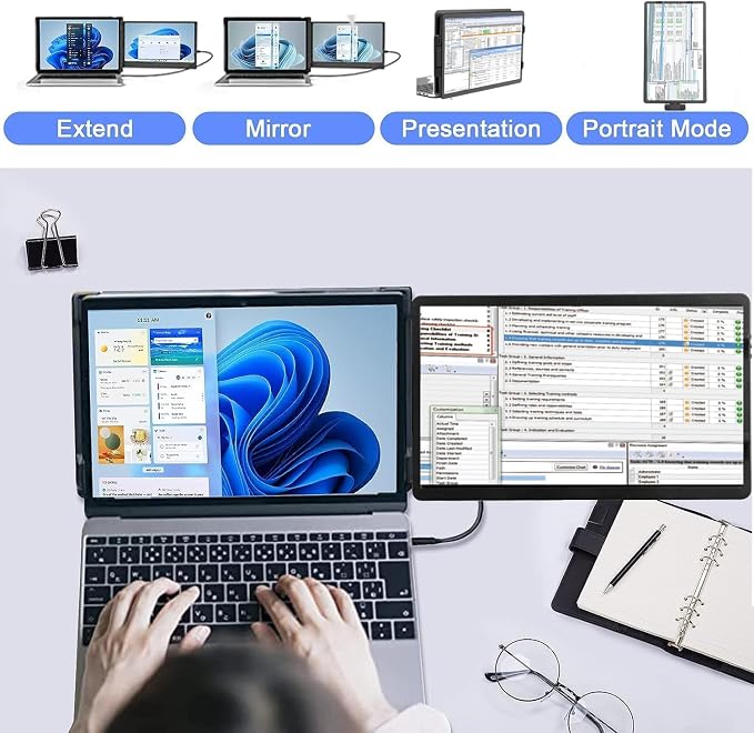 farfi Laptop Screen Extender - 360° Rotatable Portable Monitor | 11.6"" Foldable Laptop Monitor Extender with USB-C & Mini HDMI, Plug and Play for Mac, PC, and Android, 91005358FARFI
