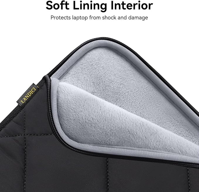 LANDICI Puffy Laptop Sleeve Carrying Case 14 15 Inch Compatible with MacBook Pro 14/15, MacBook Air M2 15, Surface Laptop 4/5, Chromebook 14, Cute Computer Cover Bag with Accessories Pouch, Black