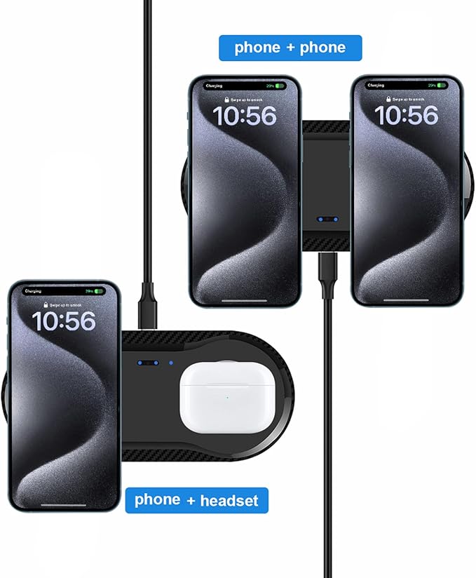 Wireless Charging Pad, 30W Dual Wireless Charging Pad Compatible with iPhone 15 14 13 12 XR,Galaxy S24 S23 S22 S10,Google Pixel 8 7 6,for AirPods Pro 3 2,Galaxy Buds and More.(Adapter Included)