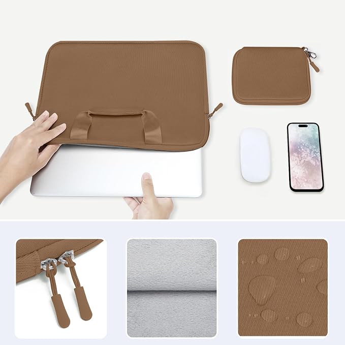 MOSISO Laptop Case 13.3 inch, 13-13.3 inch Laptop Sleeve Bag Compatible with MacBook Air/Pro 13 / Pro 14, HP Dell ASUS, Neoprene Carrying Computer Bag with Handle&Detachable Small Case, Mocha