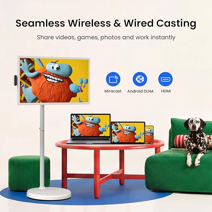 ApoloSign 32'' UHD 4K Smart Portable TV 2nd Gen, 16(8+8) GB RAM+256GB, Android 16, EDLA-Certified, Portable Touch Screen Monitor, Built-in 15000mAh Battery, Full Swivel Rotation, Voice Remote Control