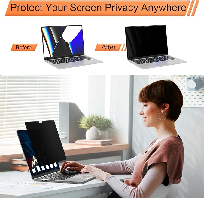 Magnetic 360° Privacy Screen for MacBook Pro 16 Inch (2021-2026, M1, M2, M3, M4, M5, Pro, Max), Removable Anti Glare Blue Light Filter, 4 Way Anti Spy Black Protector for Mac Pro 16In