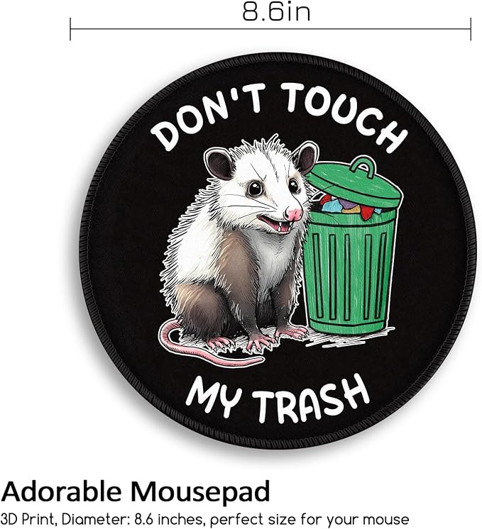 Funny Opossum Trash Dumpster Mouse Pad, Small Round Mousepads, Mini Travel Mouse Mat for Wireless Computer Laptop, Work Office Coworker Colleague Desk Accessories, 8.6 x 8.6 inch
