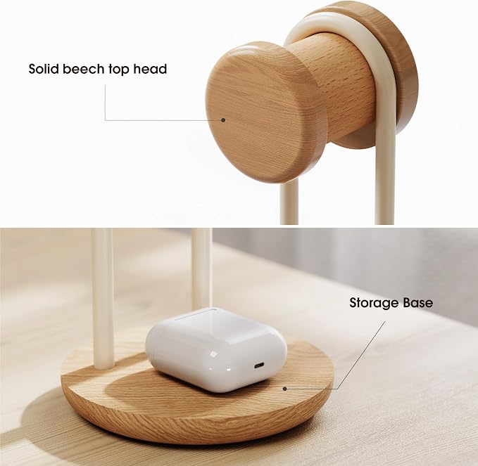 Fenge 11.3" Tall Headphone Stand for Desk, Nature Wood & Metal Headphone Holder with Storage Base, Desktop Headset Stand for Gaming Universal Headphones, Oak
