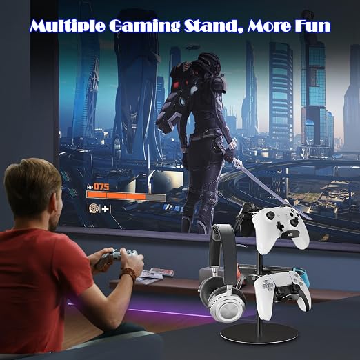 ZHGM Controller Stand 2 Tiers, Universal Gaming Headphone Stand Compatible with Xbox PS5 PS4 Nintendo Switch Pro, Aluminum Headset Holder Organizer Rack, Desktop Gamepads Holder, Black