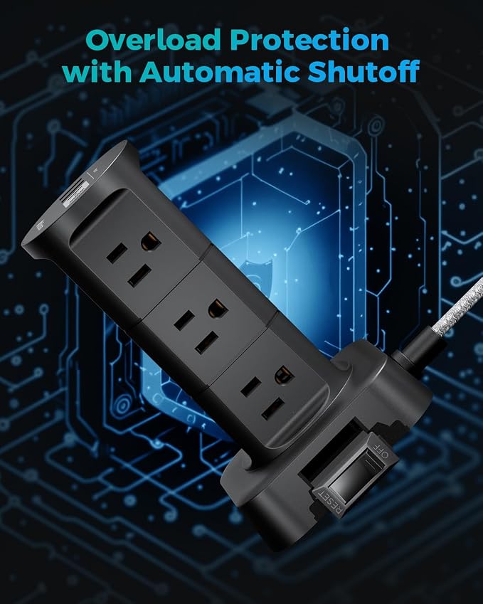 Charging Station Tower, 10Ft Power Strips with Surge Protection, Flat Plug, 12 Outlets 4 USB Ports, 1875W/15A 1080J Extension Cord with Multiple Outlets, Office Desk Supplies, Dorm Essentials