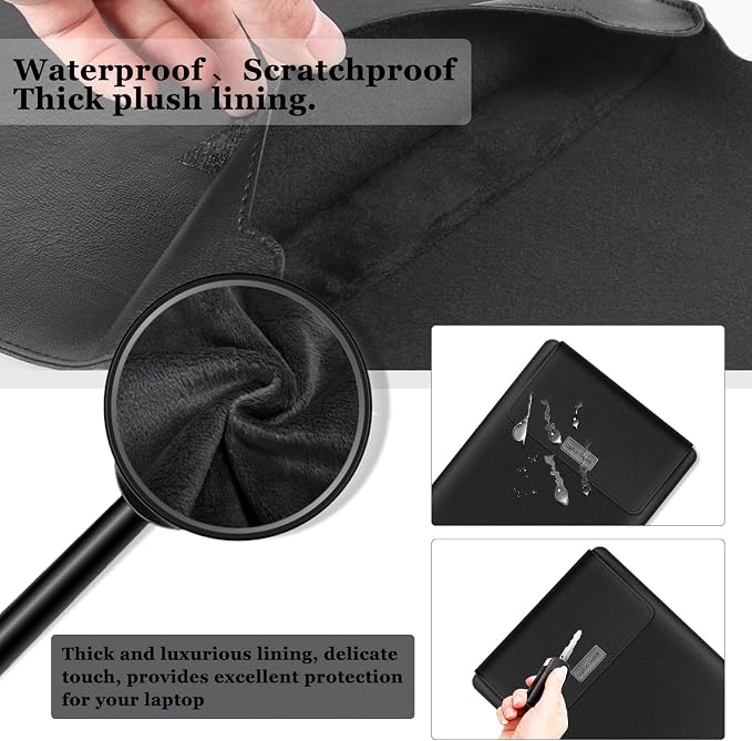 13-14 inch Laptop Sleeve Protective Case for MacBook Air/Pro 13-14" M5/M4/M3/M2/M1 (Pro/Max), [3 in 1] PU Leather Laptop Waterproof Slim Cover with Stand and Mouse for MacBook - Black