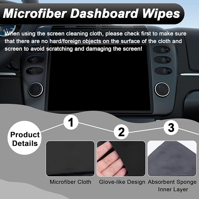 BFXM Car Screen Cleaner, 4.1''×4.1'' Microfiber Dashboard Wipes, Square Microfiber Cloth, Automotive Display Wipes,Vehicle Screen Cleaner Tool for Dashboard Display, Car Interior Tool (Black)