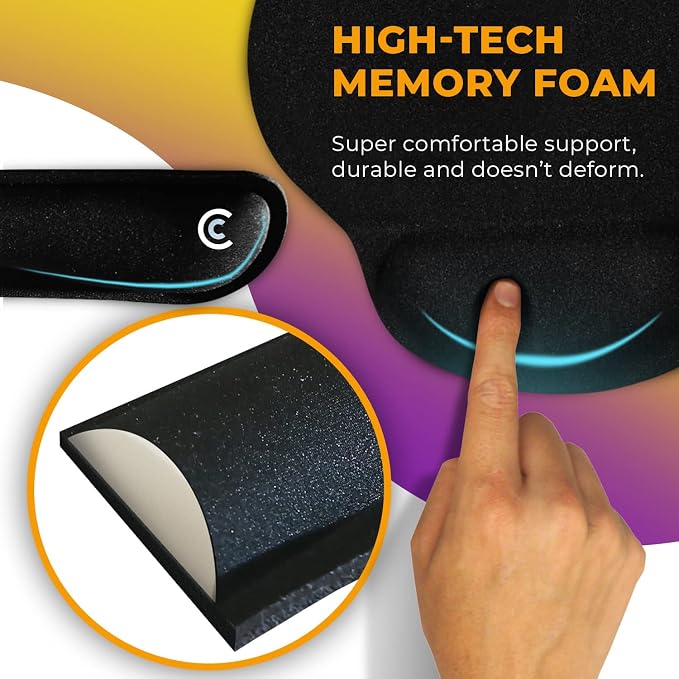 4pc Wrist Rests for Keyboard and Mouse Pad Set - Memory Foam Cushion, Black - Ergonomic Wrists Hand Arm Rest Support for Laptop Computer Desk and Gaming - Carpal Tunnel Syndrome Relief