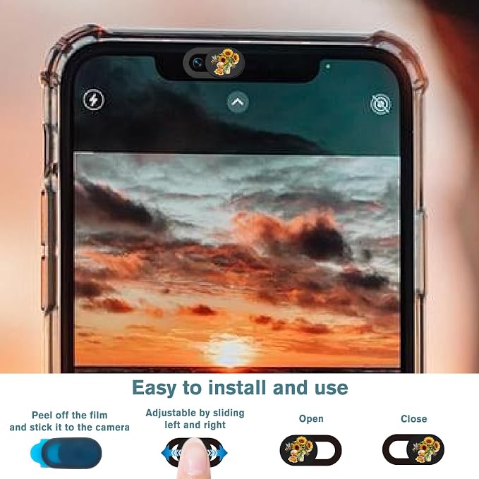 6Pcs 6 Styles Camera Cover Slide Flowers Phone Privacy Camera Cover Bees Sunflower Design Webcam Protector for Laptop Desktop Computer Tablet Phone Notebook Mini PC Accessories Office Use