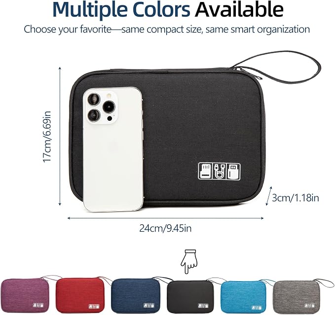 Electronics Organizer Travel Case - Water-Resistant Tech Bag for Cables, Chargers & Cord Management - Small Portable Pouch for Travel Accessories, Gear Bag for Airplane & Business