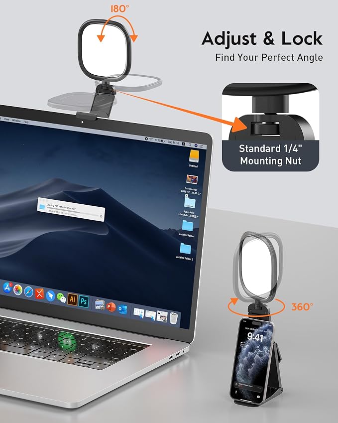 Upgraded Ring Light for Laptop, Monitor & Desk (2-Pack) – Eye-Caring Diffused LED Computer Light with Screen-Safe Clip, Adjustable Mount, CRI 97.8+, 50 Lighting Modes for Zoom, Video Calls, Streaming