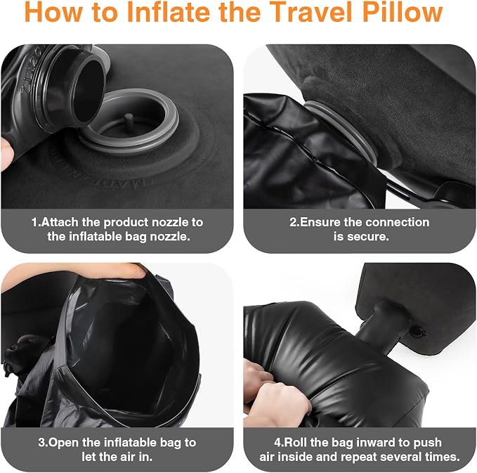 Maliton Inflatable Foot Rest Pillow for Travel,Kids Airplane Bed,Adjustable 3 Layers Height Leg Pillow of Air Travel Essentials,Car, Office, Home - Fast Inflation (Black)