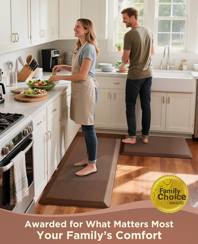 Ophanie Kitchen mats for Floor, 3/4 inch Thick, Kitchen Rugs, 20x39 Anti Fatigue Standing Cushioned Mat, Waterproof,Comfort Ergonomic mat for Office, Home, Sink, Brown Non-Slip Bottom