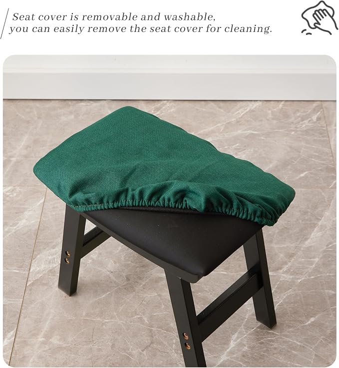 Kitsanery Foot Stool,Ottoman,Bamboo Small Sofa Foot Rest Under Desk,Extra Seating for Living Room, Bedroom and Kitchen (Black Stool Legs - Green Surface)