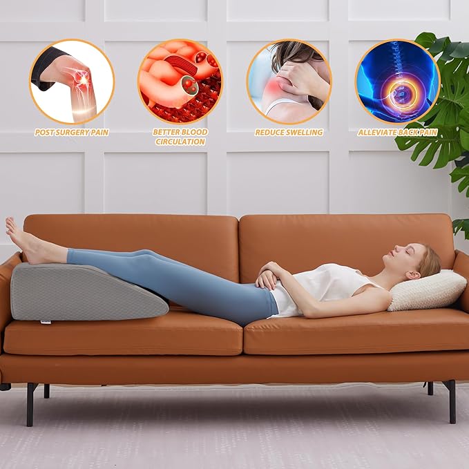 Bedluxe Leg Elevation Pillows, Leg Pillows for Sleeping, Cooling Gel Memory Foam Top, Wedge Pillow for Legs, Leg Wedges for Circulation, Swelling, After Surgery - Removable Cover (8 Inch, Grey)