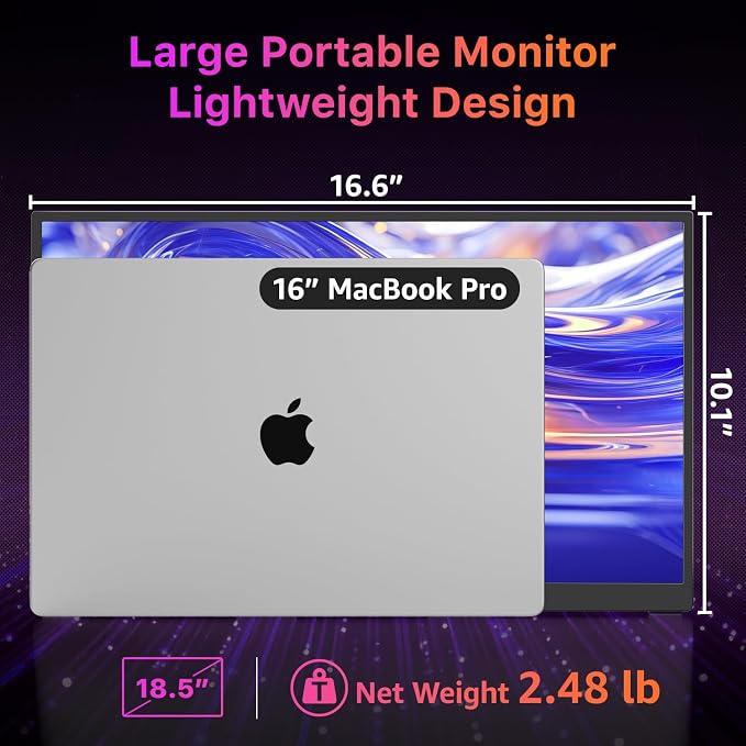 kksmart Portable Monitor for Laptop MacBook Surface PC Xbox PS5, Travel Monitor Second Screen for Laptop, HDMI USB-C VESA Compatible Built-in Speaker, 18.5inch