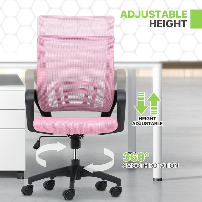 Magshion Ergonomic Office Chair 10 Pack, Mid-Back Mesh Desk Chair, Adjustable Swivel Computer Chair with Lumbar Support & Breathable Backrest for Gaming, Work, Study, 300 Lbs Capacity, Pink
