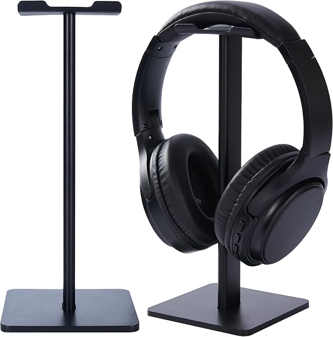 Headphone Stand for Desk - U Shaped Universal Headset Holder with Flexible Headrest, Sturdy Gaming Headphone Holder for Desk, Anti-Slip Base Headset Stand, Compatible with Most Headphones (Black)
