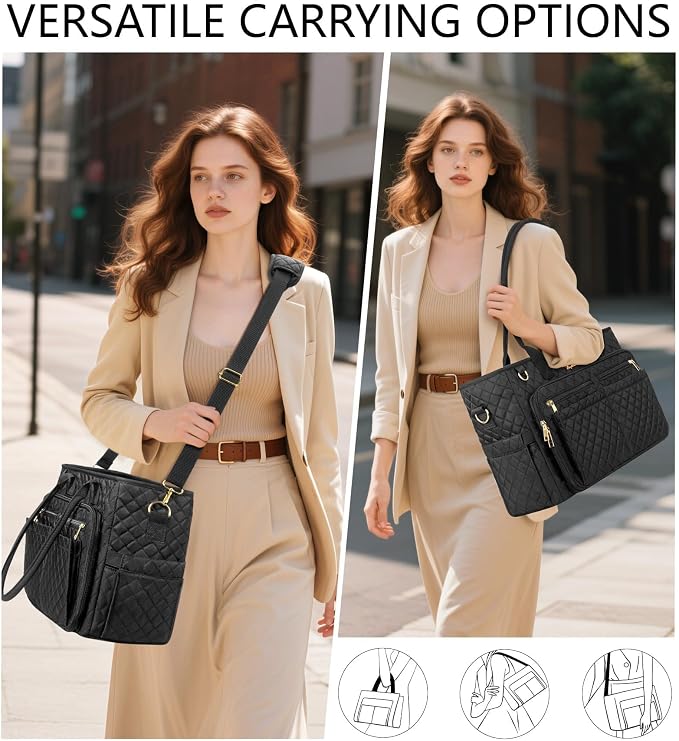 Bagstellar Teacher Bags for Women, 15.6 inch Laptop Work Tote Bag Quilted Nurse Bible Computer Shoulder Bag for School Travel | Dream Tote Work Bag