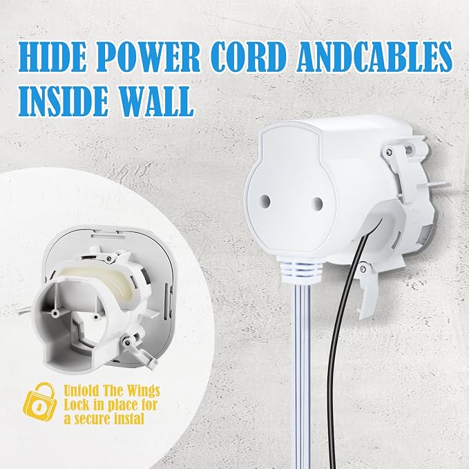 in Wall Cable Management Kit for Wall Mounted TV, Professional TV Cord Hider & Wire Concealer with Power Outlet & Pass Through, Included DIY Hole Saw, Hide Cables Behind Wall, White