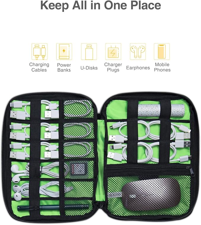 Luxtude Travel Cable Organizer Bag, Flat Cord Organizer Case, Travel Essentials for Wire/Cord/Charger/Cable Storage/Tech Accessories/Tech Gifts