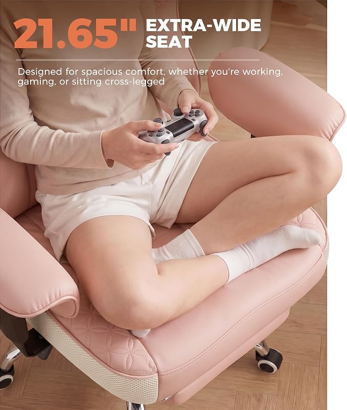 GTPLAYER Big and Tall Office Chair, Wide Ergonomic Gaming Chair with Deluxe Embossing Designed Leather with Foot Rest,150°Reclining Adjustable Soft Armrests Pocket Spring Back Support and Pillow