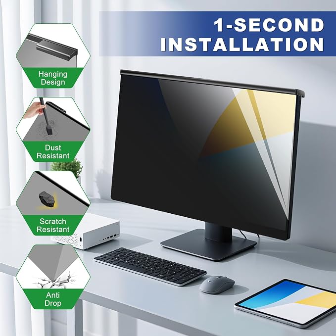 Hanging 24 Inch Computer Privacy Screen Filter, Computer Screen Privacy Cover, Compatible with, 23.8 Inch 16:9 Widescreen Monitors, Protect Eyes from Glare and Blue Light