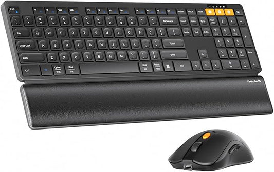 ProtoArc KM60 Wireless Bluetooth Keyboard and Mouse, Ergonomic Keyboard with Wrist Rest, Multi-Device, 2.4GHz + Dual Bluetooth, Full Size, Rechargeable, for Laptop/Computer/PC/Windows/Mac, Black