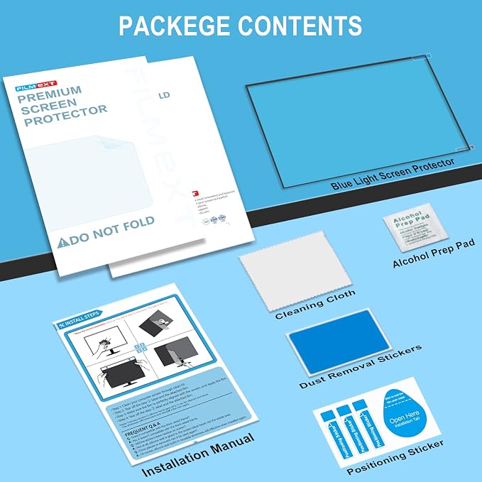 FILMEXT Removable 24 Inch Computer Blue Light Screen Filter for 16:9 Frameless Monitor - Bubble Free High Clarity- Eye Protection Blue Light UV Blocking Protector for Thin Bezel Computer Monitor