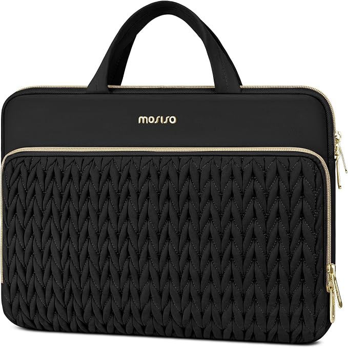 MOSISO Laptop Case 13.3 inch, 13-13.3 inch Laptop Sleeve Compatible with MacBook Air 13.6 M5 M4 M3 M2 M1/Neo/Pro 13/14, HP Dell Lenovo ASUS, Wheat Ear Quilted Carrying Bag with Handle&Pocket, Black