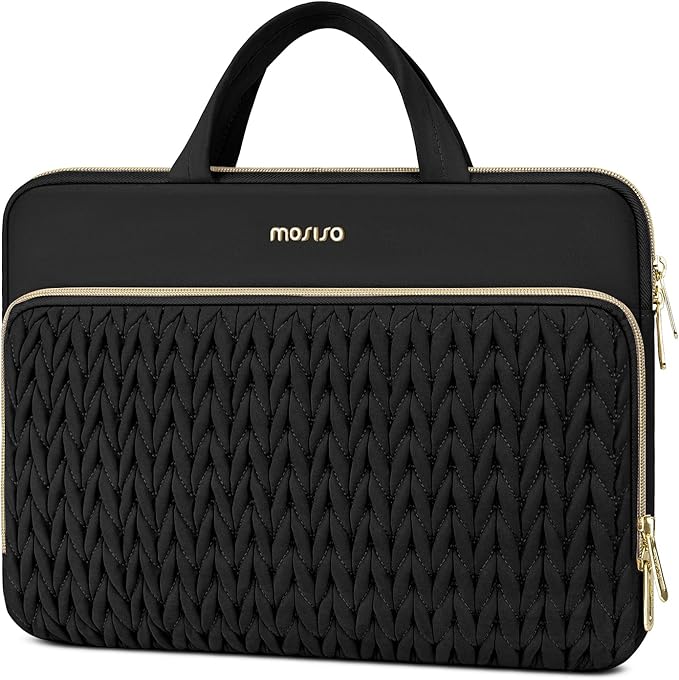 MOSISO Laptop Case 16 inch, 15-15.6 inch Laptop Sleeve Compatible with MacBook Pro 16 M5 M4 M3 M2 M1, HP Dell Acer Lenovo ASUS Notebook, Wheat Ear Quilted Carrying Bag with Handle&Pocket, Black