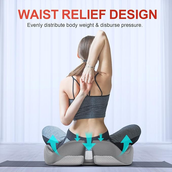 Benazcap X Large Memory Seat Cushion for Office Chair Ergonomic Cushions Pad Pillow for Pressure Relief Sciatica & Pain Relief Memory Foam for Long Sitting for Gaming Chair and Car Seat Gray