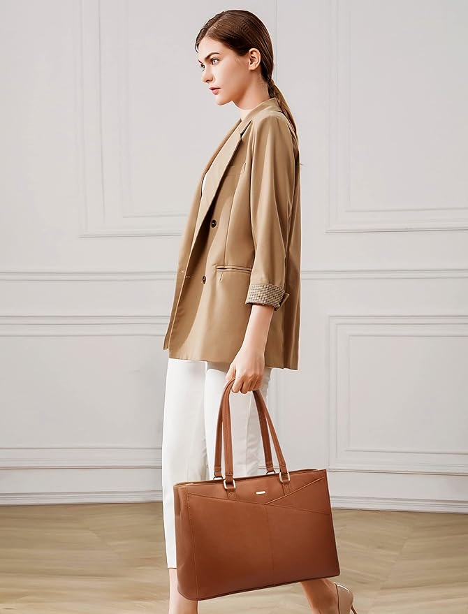 LOVEVOOK Laptop Tote Bag for Women,15.6 Inch Waterproof Computer Bags Women Business Office Work Bag Briefcase, Brown