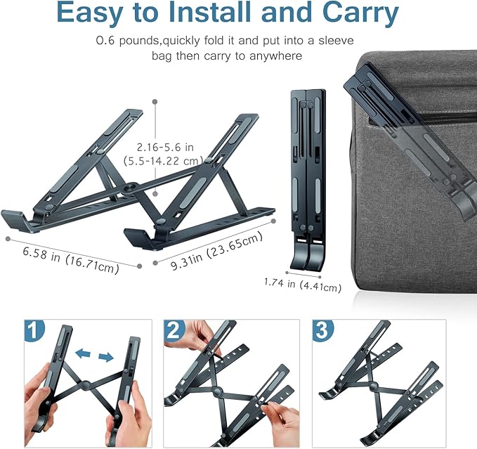 ivoler Laptop Stand, Laptop Holder Riser Computer Tablet Stand, 6 Angles Adjustable Aluminum Ergonomic Foldable Portable Desktop Holder Compatible with MacBook,iPad 10-15.6” Midnight Blue