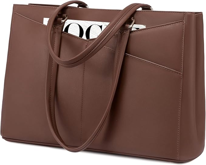 LOVEVOOK Laptop Bag for Women 17.3 Inch Tote Bags Waterproof Leather Briefcase Computer Women Business Office Work Bag,Dark Brown