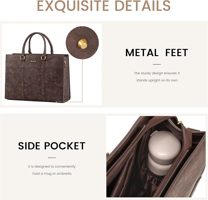 LOVEVOOK Laptop Bag for Women, 15.6 Inch Laptop Tote Bag, Vintage Leather Work Bags for Women, Waterproof Computer bag with Clutch Purse, Large Capacity Briefcase, Business Office Bag | Two-piece set