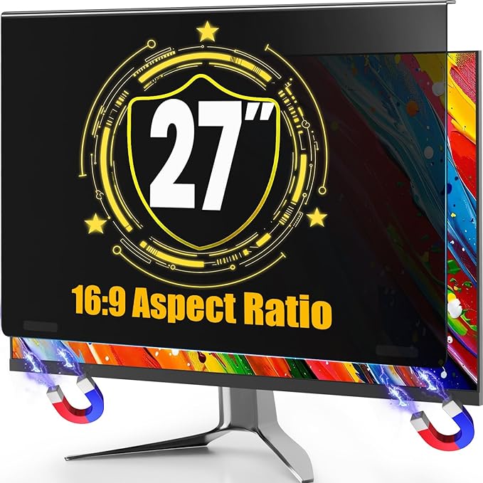 Magnetic Privacy Screen Filter for 27 Inch Monitor 16:9 Aspect Ratio,Removable Anti Blue Light shield with Eye Protection,Hanging Anti-Spy Protector for Flat Desktop Computer