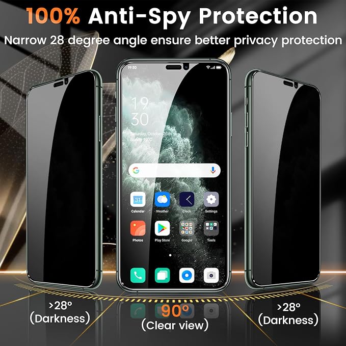 Lesakit 3+3 Pack Privacy Screen Protector for iPhone 11 Pro Max 6.5-Inch with 3 Pack Camera Lens Protector, Anti Spy Tempered Glass Film 9H Hardness Bubble Free Case Friendly